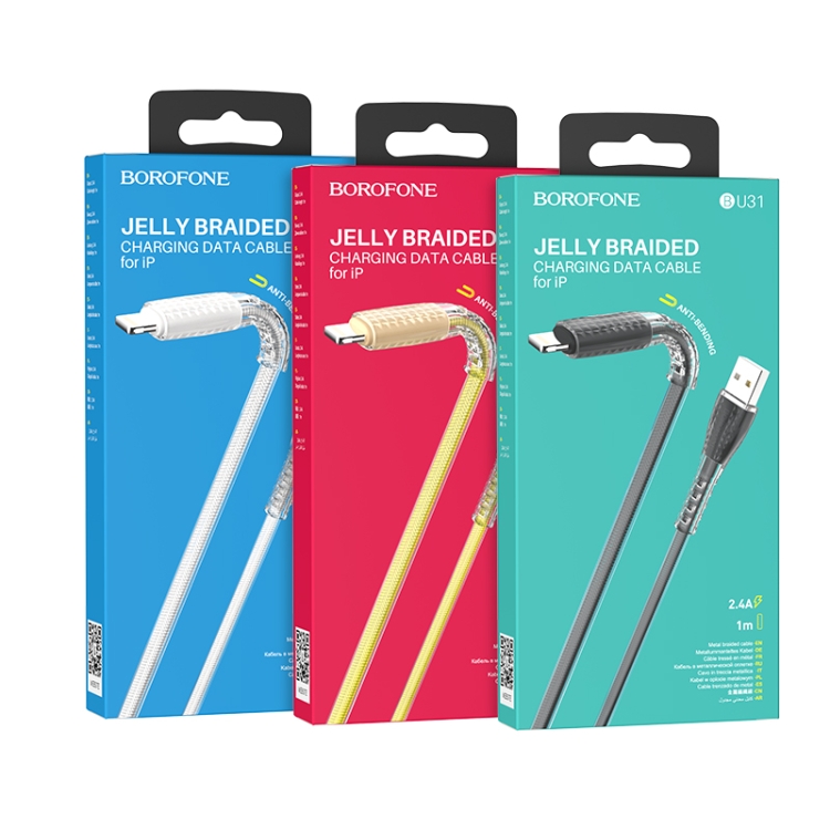 Borofone BU31 1.2m 2.4A USB to 8 Pin Jelly Braided Charging Data Cable(Silver) Borofone BU31 1.2m 2.4A USB to 8 Pin Jelly Braided Charging Data Cable(Silver)