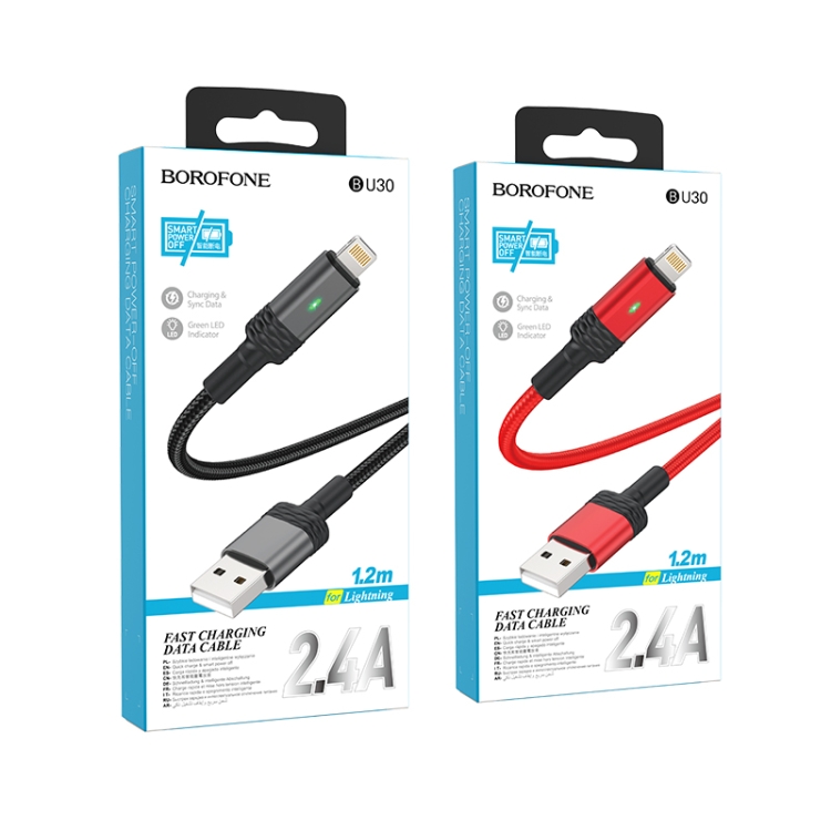 Borofone BU30 1.2m 2.4A USB to 8 Pin Smart Power-off Charging Data Cable(Red) Borofone BU30 1.2m 2.4A USB to 8 Pin Smart Power-off Charging Data Cable(Red)
