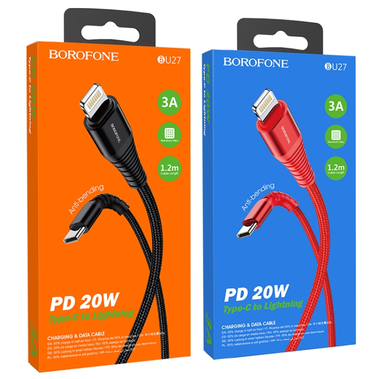 Borofone BU27 1.2m PD 20W Type-C to 8 Pin Cool Victory Charging Data Cable(Black) Borofone BU27 1.2m PD 20W Type-C to 8 Pin Cool Victory Charging Data Cable(Black)