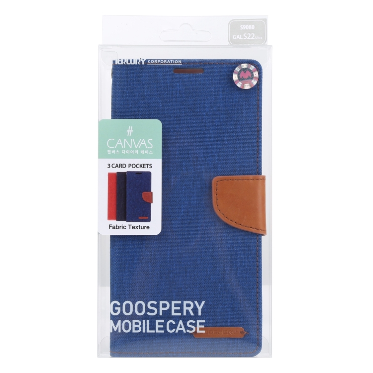 For Samsung Galaxy S22 Ultra 5G GOOSPERY CANVAS DIARY Canvas Texture Leather Phone Case(Blue) For Samsung Galaxy S22 Ultra 5G GOOSPERY CANVAS DIARY Canvas Texture Leather Phone Case(Blue)