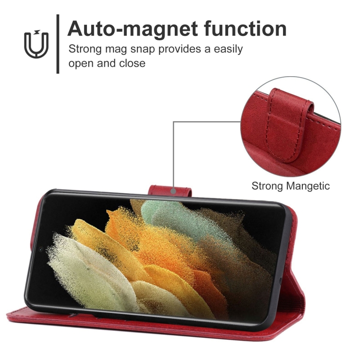 Leather Phone Case For Samsung Galaxy S21 Ultra 5G(Red) Leather Phone Case For Samsung Galaxy S21 Ultra 5G(Red)