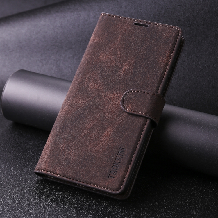 For Samsung Galaxy S22 5G TAOKKIM Calf Texture Leather Phone Case(Coffee) For Samsung Galaxy S22 5G TAOKKIM Calf Texture Leather Phone Case(Coffee)