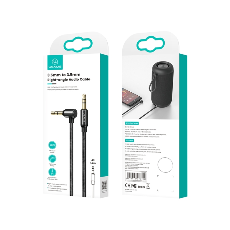 USAMS US-SJ557 3.5mm to 3.5mm Right-angle Audio Cable(Black) - 2