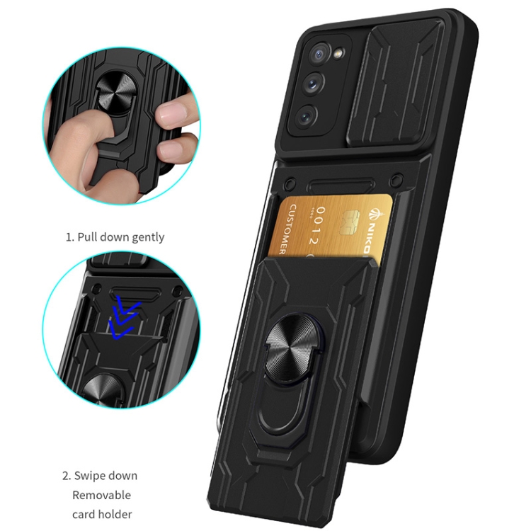 For Samsung Galaxy S20 FE Camera Cover Phone Case with Card Slot & Holder(Grey) For Samsung Galaxy S20 FE Camera Cover Phone Case with Card Slot & Holder(Grey)