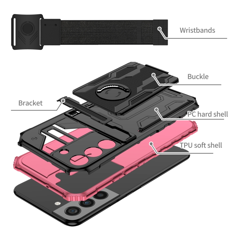 For Samsung Galaxy S22 5G Armor Wristband Phone Case(Pink) For Samsung Galaxy S22 5G Armor Wristband Phone Case(Pink)