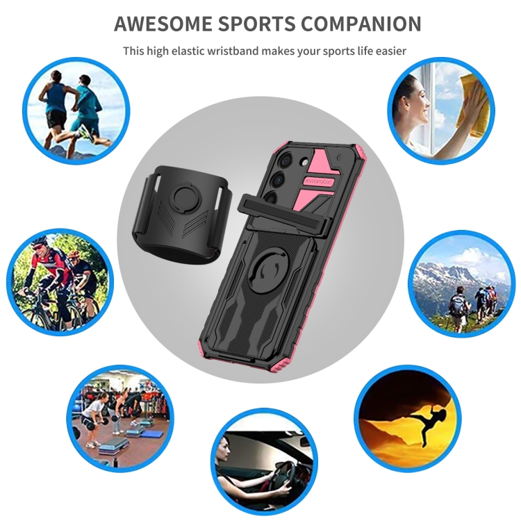 For Samsung Galaxy S22 5G Armor Wristband Phone Case(Pink) For Samsung Galaxy S22 5G Armor Wristband Phone Case(Pink)