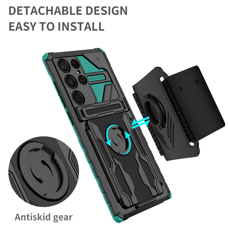 For Samsung Galaxy S22 Ultra 5G Armor Wristband Phone Case(Deep Green) For Samsung Galaxy S22 Ultra 5G Armor Wristband Phone Case(Deep Green)