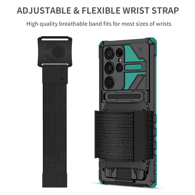 For Samsung Galaxy S22 Ultra 5G Armor Wristband Phone Case(Deep Green) For Samsung Galaxy S22 Ultra 5G Armor Wristband Phone Case(Deep Green)