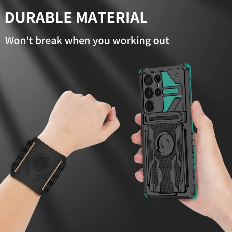 For Samsung Galaxy S22 Ultra 5G Armor Wristband Phone Case(Deep Green) For Samsung Galaxy S22 Ultra 5G Armor Wristband Phone Case(Deep Green)