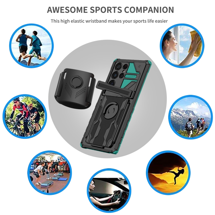 For Samsung Galaxy S22 Ultra 5G Armor Wristband Phone Case(Deep Green) For Samsung Galaxy S22 Ultra 5G Armor Wristband Phone Case(Deep Green)