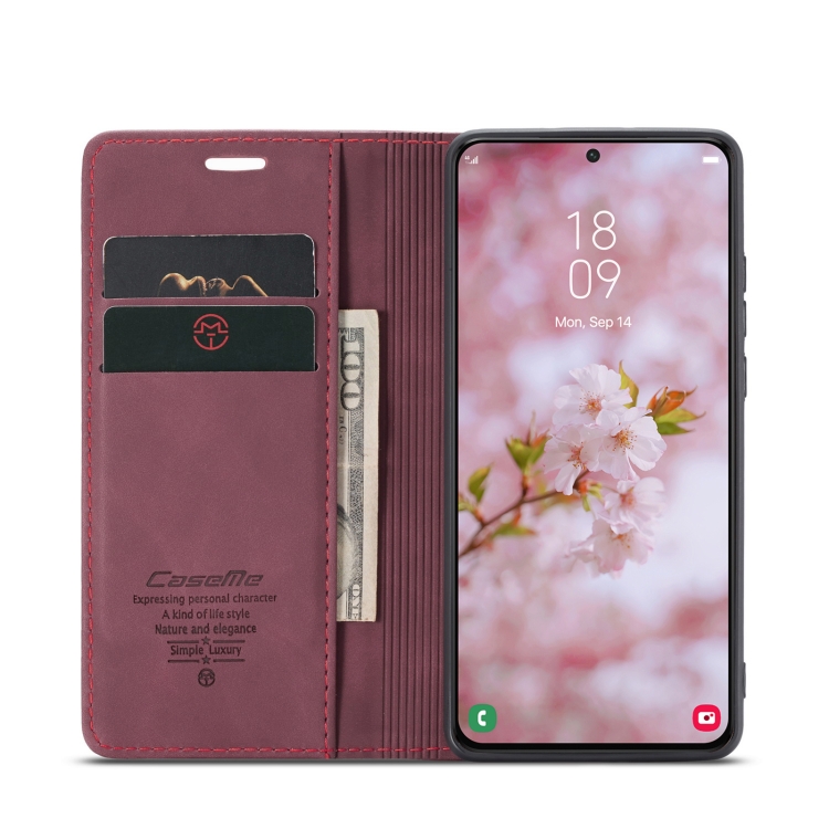 SUNSKY - For Samsung Galaxy S22+ CaseMe 013 Multifunctional Horizontal Flip  Leather Phone Case(Wine Red)