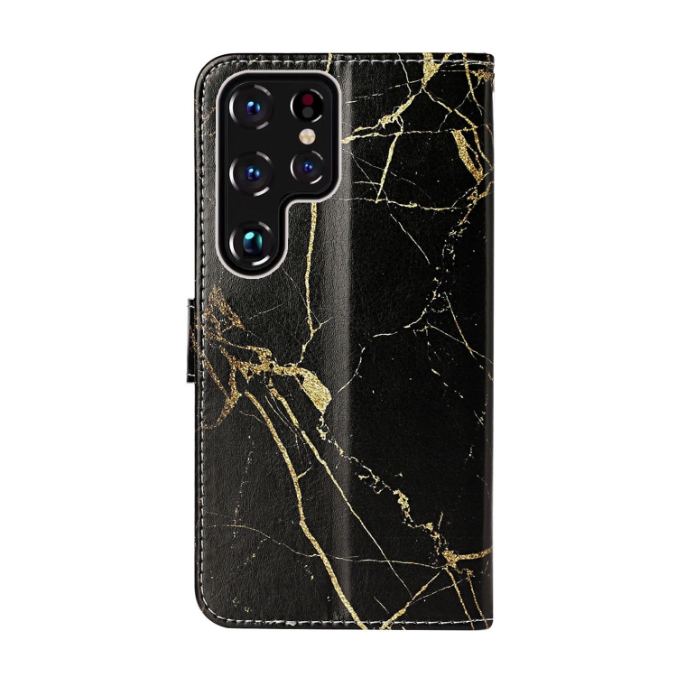 For Samsung Galaxy S22 Ultra 5G Colored Drawing Marble Pattern PU Leather Phone Case(Black Gold Marble) For Samsung Galaxy S22 Ultra 5G Colored Drawing Marble Pattern PU Leather Phone Case(Black Gold Marble)
