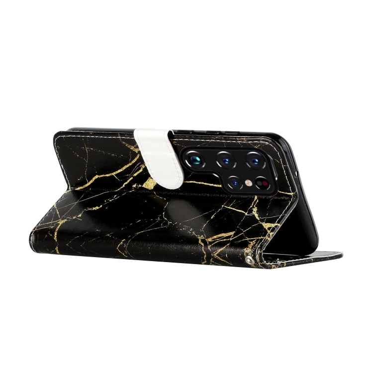 For Samsung Galaxy S22 Ultra 5G Colored Drawing Marble Pattern PU Leather Phone Case(Black Gold Marble) For Samsung Galaxy S22 Ultra 5G Colored Drawing Marble Pattern PU Leather Phone Case(Black Gold Marble)