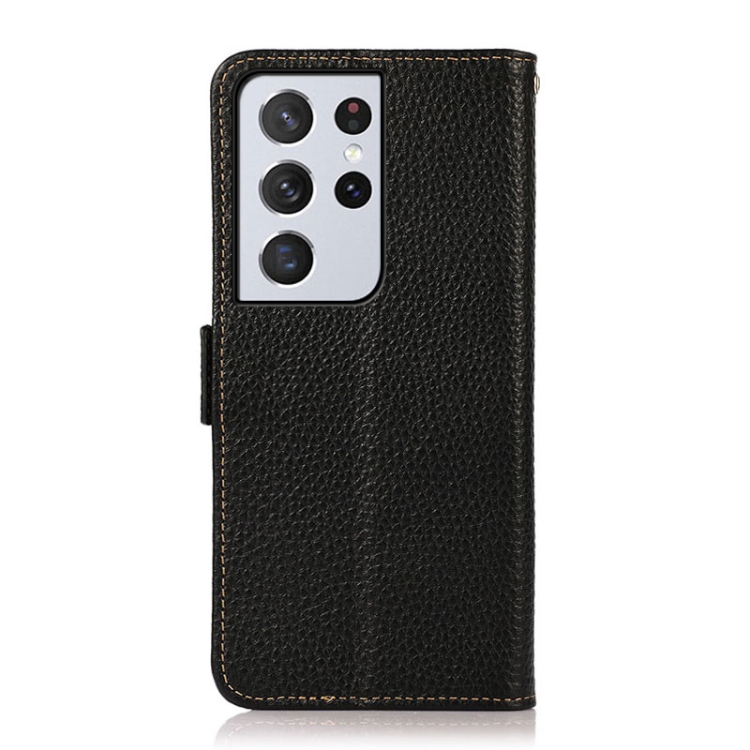 For Samsung Galaxy S21 Ultra 5G KHAZNEH Side-Magnetic Litchi Genuine Leather RFID Phone Case(Black) For Samsung Galaxy S21 Ultra 5G KHAZNEH Side-Magnetic Litchi Genuine Leather RFID Phone Case(Black)