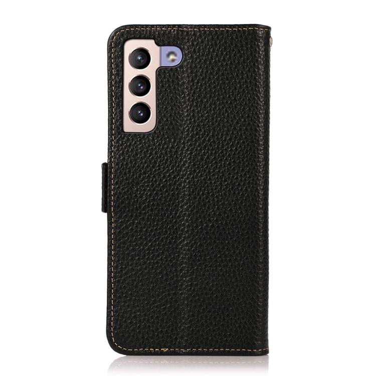 For Samsung Galaxy S22 5G KHAZNEH Side-Magnetic Litchi Genuine Leather RFID Phone Case(Black) For Samsung Galaxy S22 5G KHAZNEH Side-Magnetic Litchi Genuine Leather RFID Phone Case(Black)