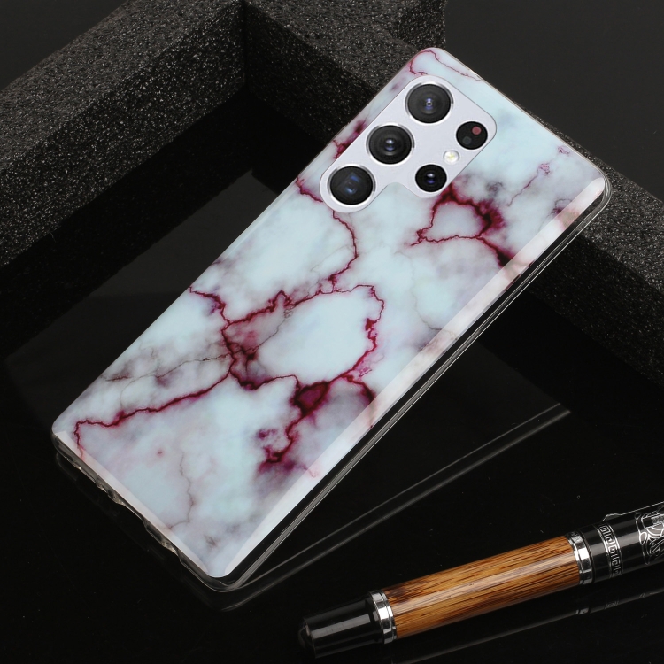 For Samsung Galaxy S22 Ultra 5G Marble Pattern Soft TPU Phone Case(Red)