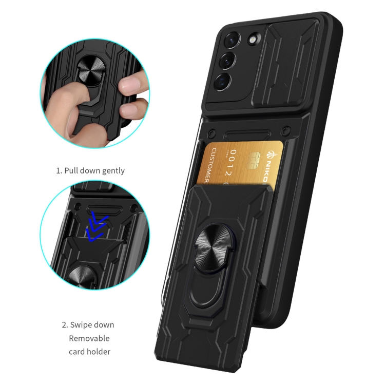 For Samsung Galaxy S21 5G Sliding Camshield Card Phone Case(Black) For Samsung Galaxy S21 5G Sliding Camshield Card Phone Case(Black)