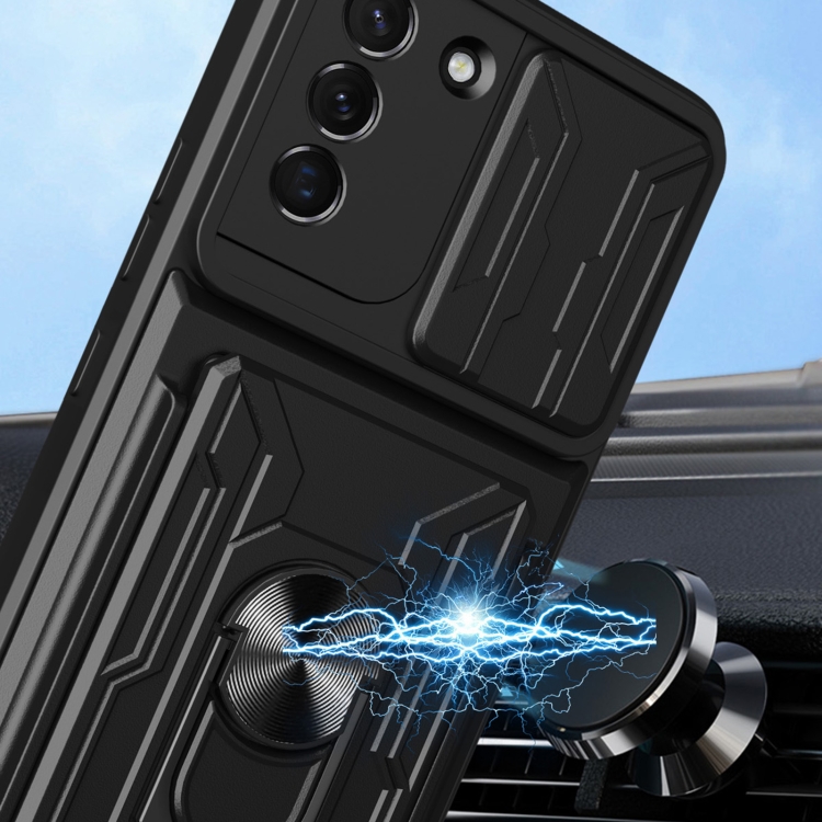 For Samsung Galaxy S21 5G Sliding Camshield Card Phone Case(Black) For Samsung Galaxy S21 5G Sliding Camshield Card Phone Case(Black)