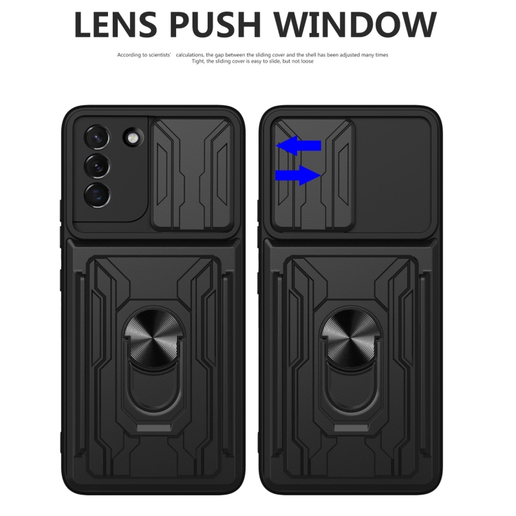 For Samsung Galaxy S21 5G Sliding Camshield Card Phone Case(Black) For Samsung Galaxy S21 5G Sliding Camshield Card Phone Case(Black)