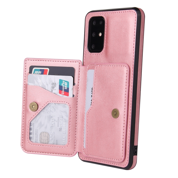For Samsung Galaxy Note20 Calf Texture Magnetic Card Bag PU Phone Case(Rose Gold)