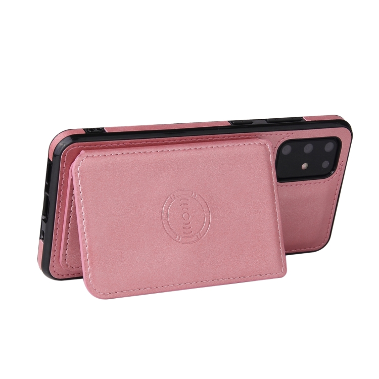 For Samsung Galaxy Note20 Calf Texture Magnetic Card Bag PU Phone Case(Rose Gold)