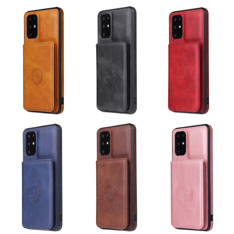For Samsung Galaxy Note20 Calf Texture Magnetic Card Bag PU Phone Case(Rose Gold)