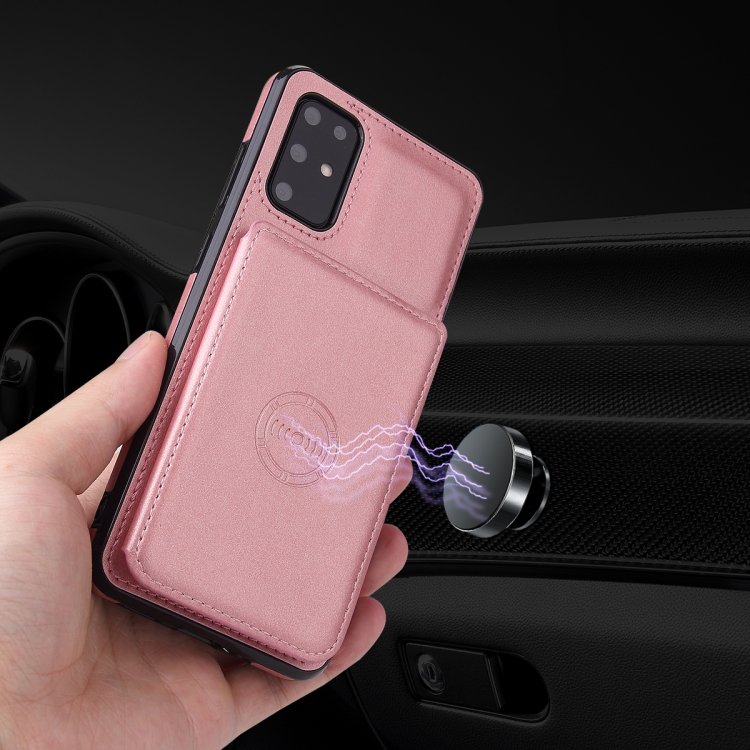 For Samsung Galaxy Note20 Calf Texture Magnetic Card Bag PU Phone Case(Rose Gold)