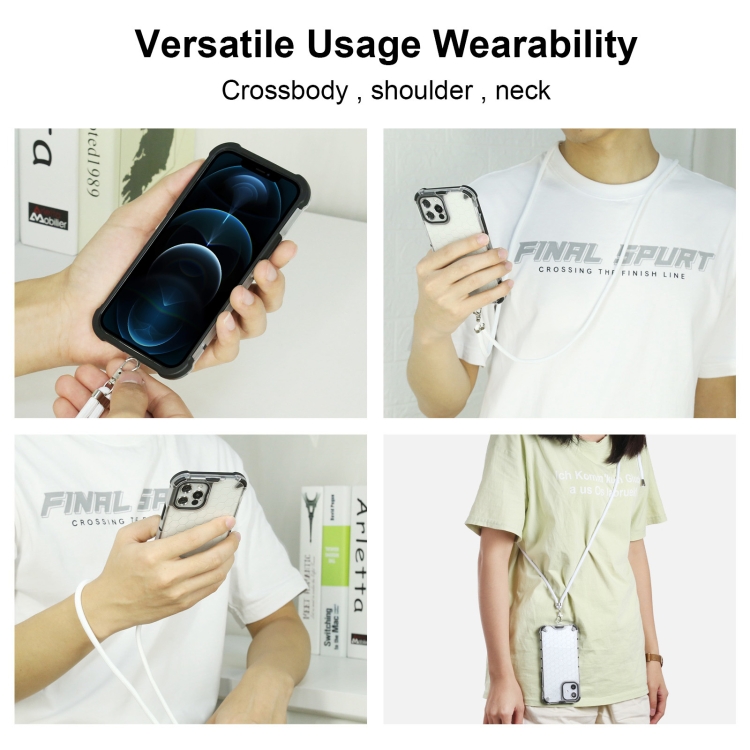 For Samsung Galaxy S22 5G Lanyard Honeycomb PC + TPU Case(White) For Samsung Galaxy S22 5G Lanyard Honeycomb PC + TPU Case(White)