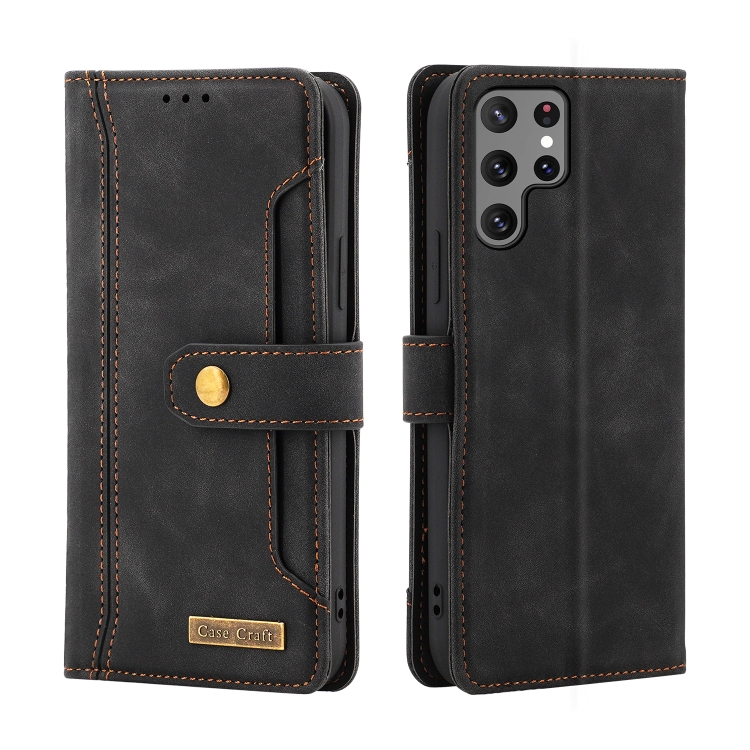 For Samsung Galaxy S22 Ultra 5G Copper Buckle Leather Phone Case(Black) For Samsung Galaxy S22 Ultra 5G Copper Buckle Leather Phone Case(Black)