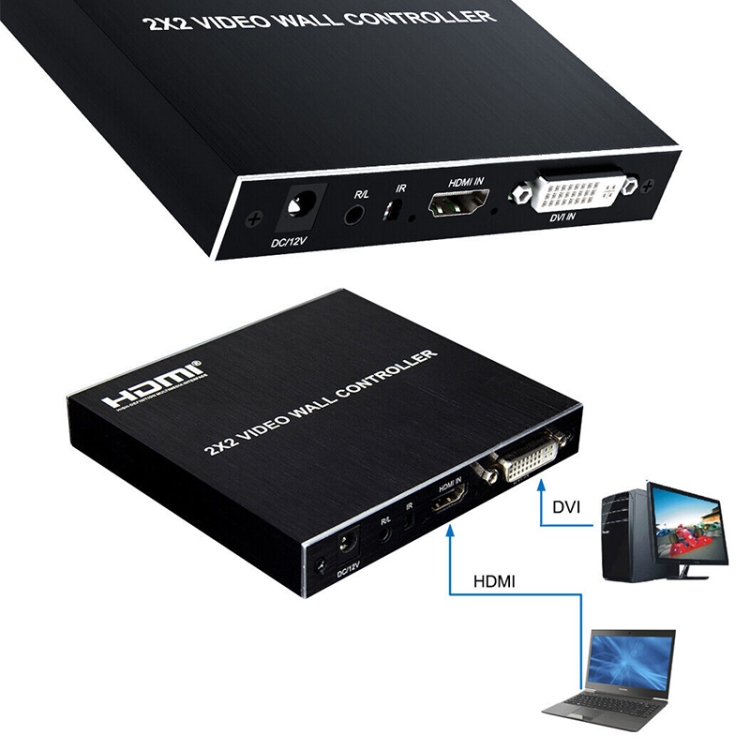 1080p 2 x 2 HDMI + DVI a 4 puertos HDMI Controlador de pared de video (negro) - 1