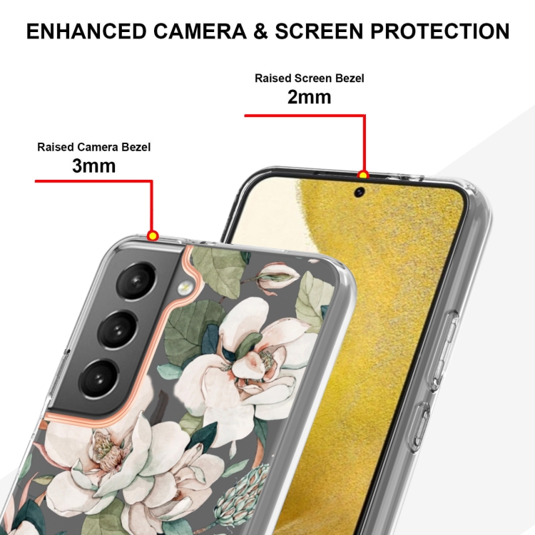 For Samsung Galaxy S22+ Flowers and Plants Series IMD TPU Phone Case(Green Gardenia) For Samsung Galaxy S22+ Flowers and Plants Series IMD TPU Phone Case(Green Gardenia)
