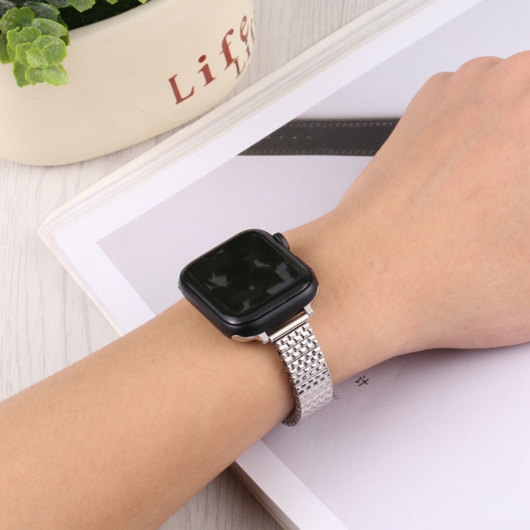 SUNSKY - Banda de reloj de acero inoxidable para Apple Watch Series 7 45mm  / 6 \u0026 SE \u0026 5 \u0026 4 44mm / 3 \u0026 2 \u0026 1 42mm (plata)