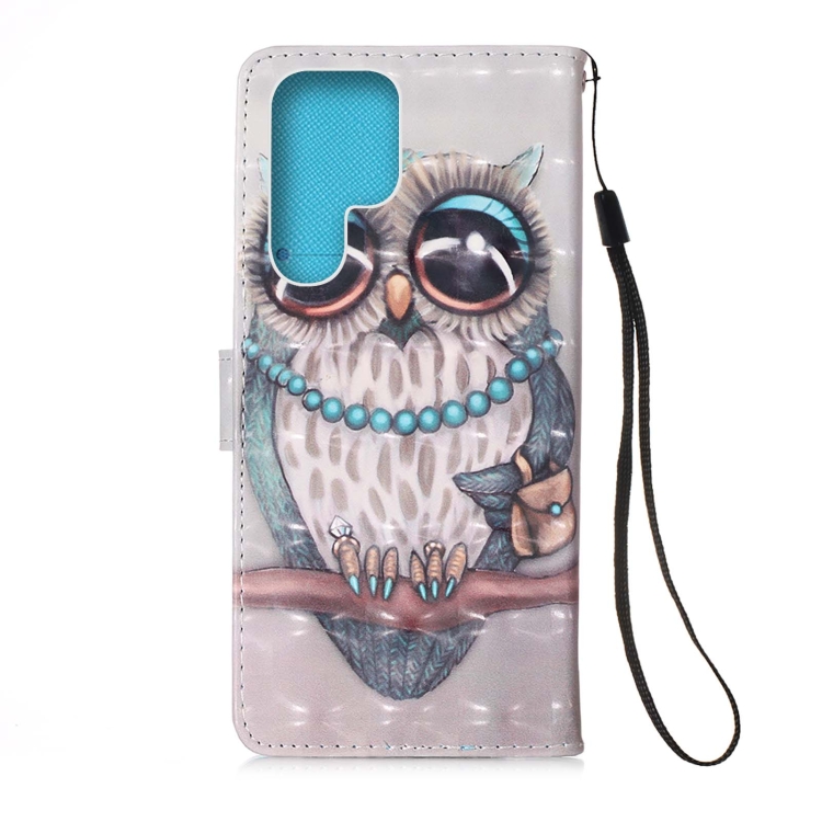 For Samsung Galaxy S22 Ultra 5G 3D Painting Flip Leather Case with Holder(Owl)