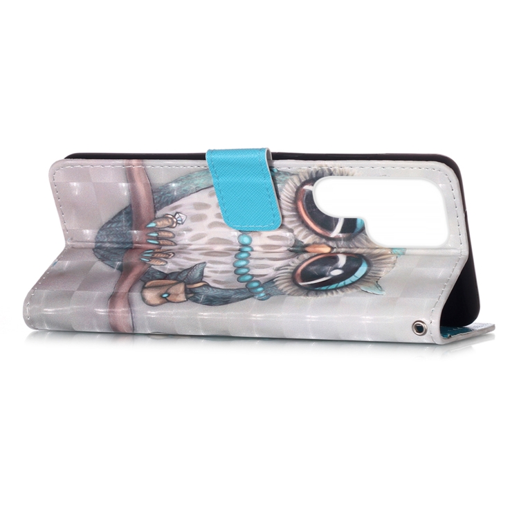 For Samsung Galaxy S22 Ultra 5G 3D Painting Flip Leather Case with Holder(Owl)