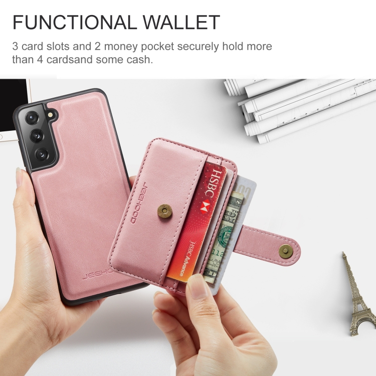 For Samsung Galaxy S22 5G JEEHOOD RFID Blocking Anti-Theft Magnetic PU + TPU Phone Case(Pink) For Samsung Galaxy S22 5G JEEHOOD RFID Blocking Anti-Theft Magnetic PU + TPU Phone Case(Pink)