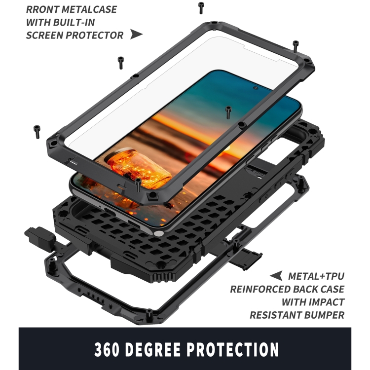 For Samsung Galaxy S22 5G R-JUST Metal + Silicone Holder Phone Case(Black) For Samsung Galaxy S22 5G R-JUST Metal + Silicone Holder Phone Case(Black)