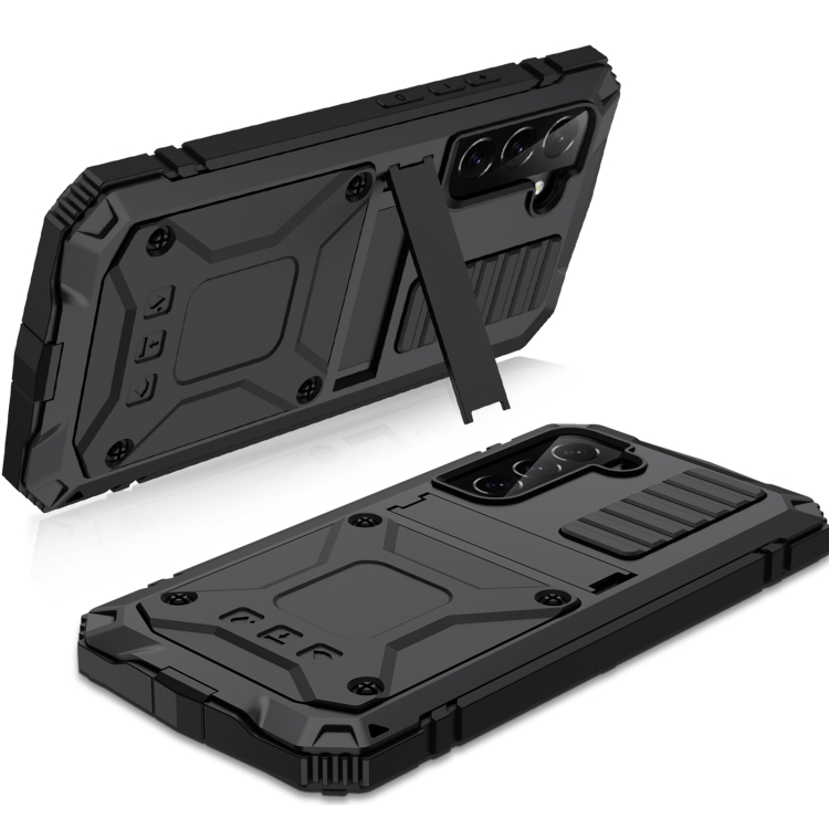 For Samsung Galaxy S22 5G R-JUST Metal + Silicone Holder Phone Case(Black) For Samsung Galaxy S22 5G R-JUST Metal + Silicone Holder Phone Case(Black)