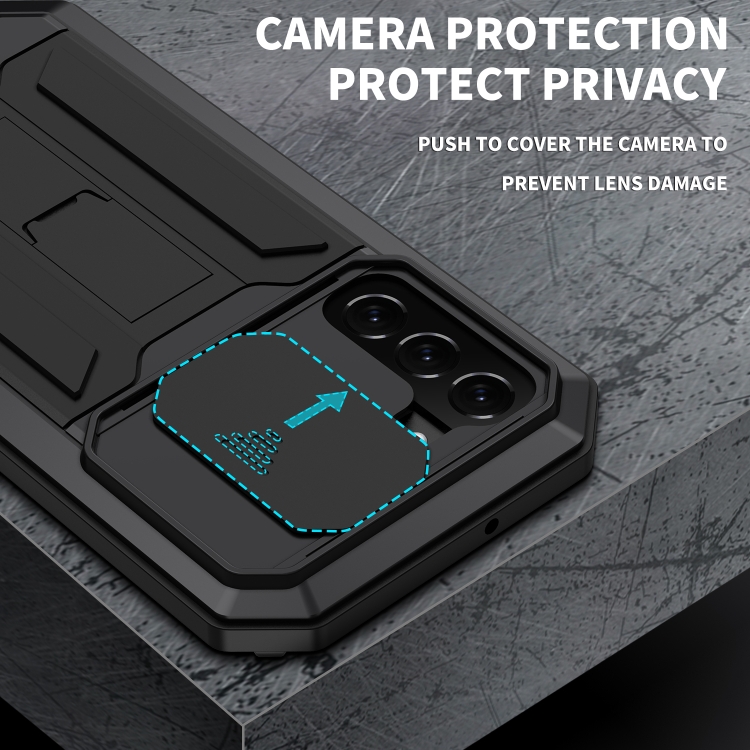 For Samsung Galaxy S22+ 5G R-JUST Sliding Camera Metal + Silicone Holder Phone Case(Black) For Samsung Galaxy S22+ 5G R-JUST Sliding Camera Metal + Silicone Holder Phone Case(Black)