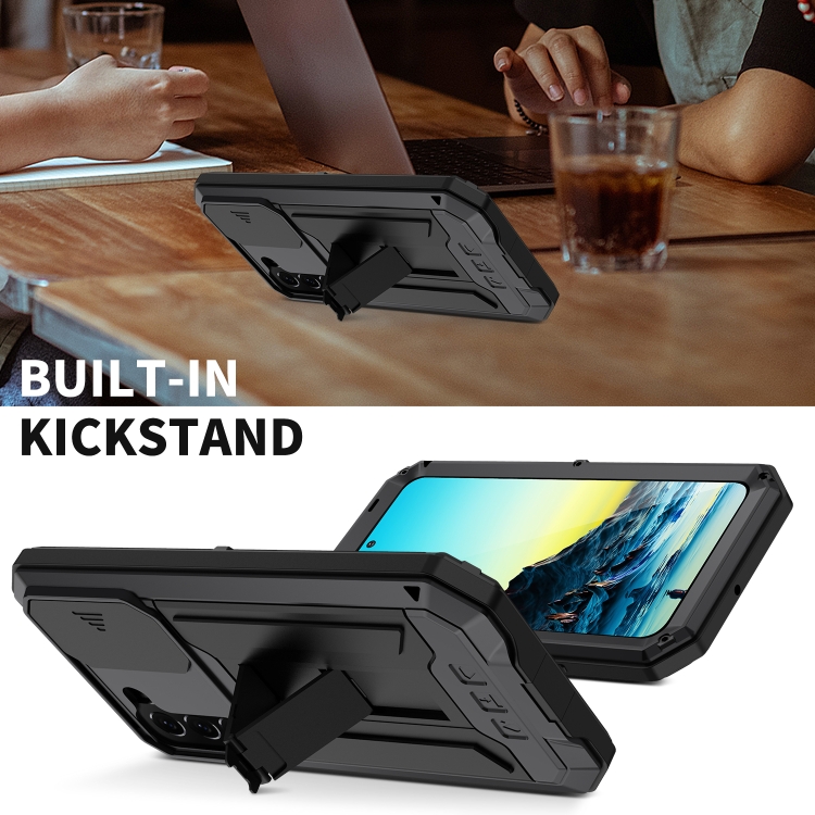 For Samsung Galaxy S22+ 5G R-JUST Sliding Camera Metal + Silicone Holder Phone Case(Black) For Samsung Galaxy S22+ 5G R-JUST Sliding Camera Metal + Silicone Holder Phone Case(Black)