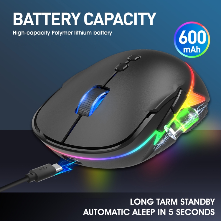 HXSJ T200 2.4G 3200DPI Ajustable 7-Keys RGB Light Wireless Mouse (Negro) - 2