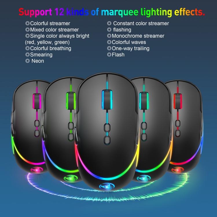 HXSJ T200 2.4G 3200DPI Ajustable 7-Keys RGB Light Wireless Mouse (Negro) - 4