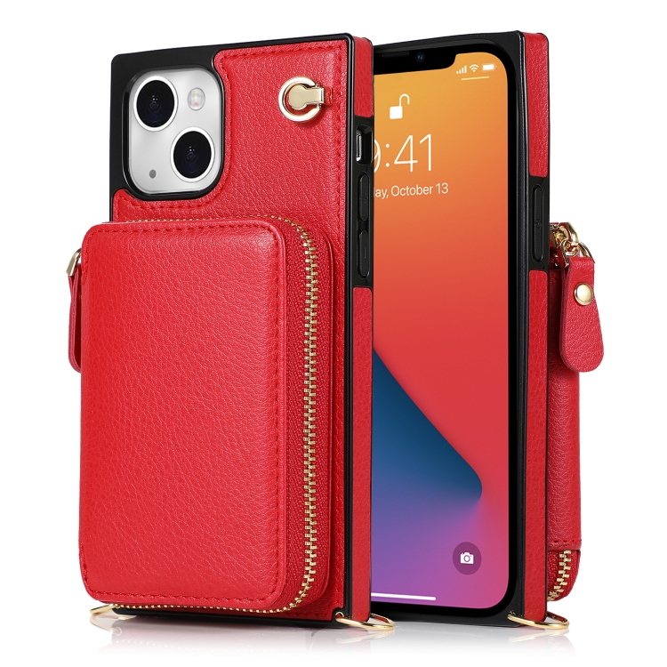 For iPhone 13 mini Cross-body Zipper Big Wallet Bag Square TPU + PU Back Phone Case with Holder (Red) For iPhone 13 mini Cross-body Zipper Big Wallet Bag Square TPU + PU Back Phone Case with Holder (Red)