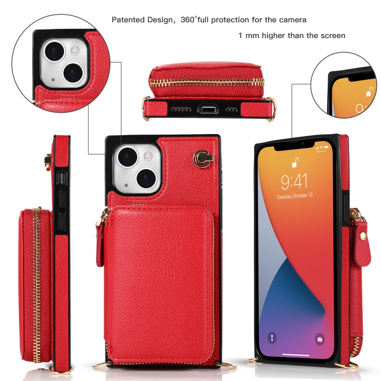 For iPhone 13 mini Cross-body Zipper Big Wallet Bag Square TPU + PU Back Phone Case with Holder (Red) For iPhone 13 mini Cross-body Zipper Big Wallet Bag Square TPU + PU Back Phone Case with Holder (Red)