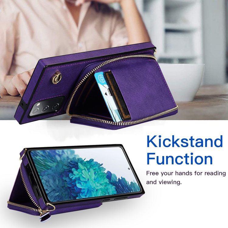 For Samsung Galaxy S20 FE Cross-body Zipper Big Wallet Bag Square Phone Case(Purple) For Samsung Galaxy S20 FE Cross-body Zipper Big Wallet Bag Square Phone Case(Purple)