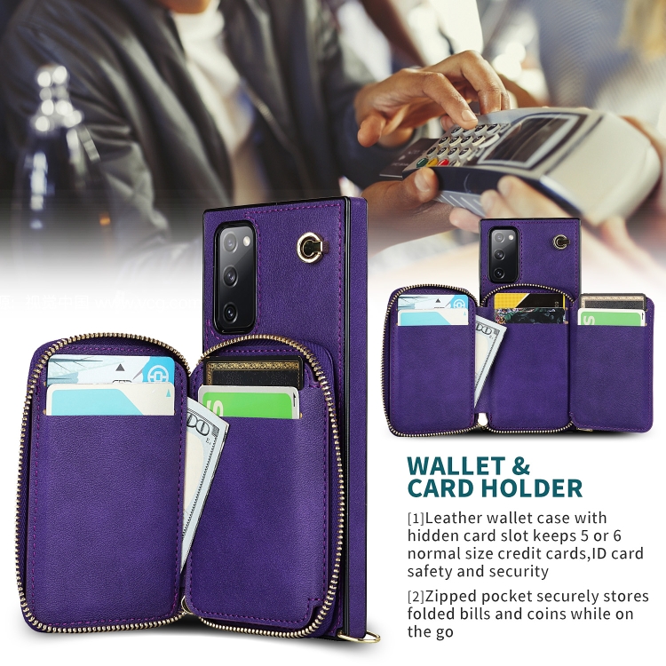 For Samsung Galaxy S20 FE Cross-body Zipper Big Wallet Bag Square Phone Case(Purple) For Samsung Galaxy S20 FE Cross-body Zipper Big Wallet Bag Square Phone Case(Purple)