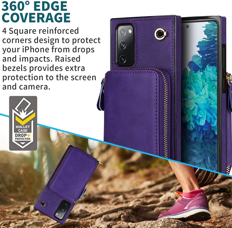 For Samsung Galaxy S20 FE Cross-body Zipper Big Wallet Bag Square Phone Case(Purple) For Samsung Galaxy S20 FE Cross-body Zipper Big Wallet Bag Square Phone Case(Purple)