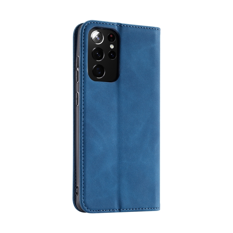 For Samsung Galaxy S21 Ultra 5G Splicing Skin Feel Magnetic Leather Phone Case(Blue) For Samsung Galaxy S21 Ultra 5G Splicing Skin Feel Magnetic Leather Phone Case(Blue)