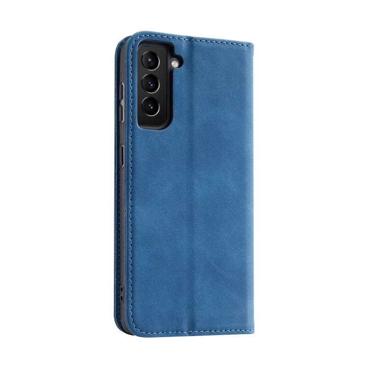 For Samsung Galaxy S22 5G Splicing Skin Feel Magnetic Leather Phone Case(Blue)