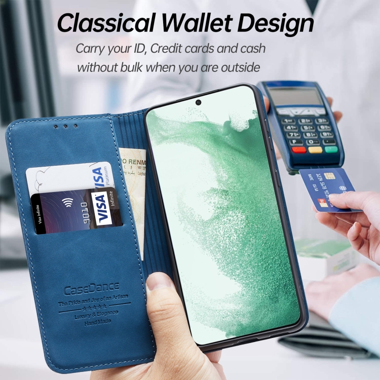 For Samsung Galaxy S22 5G Splicing Skin Feel Magnetic Leather Phone Case(Blue)