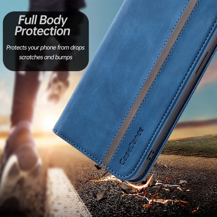 For Samsung Galaxy S22 5G Splicing Skin Feel Magnetic Leather Phone Case(Blue)
